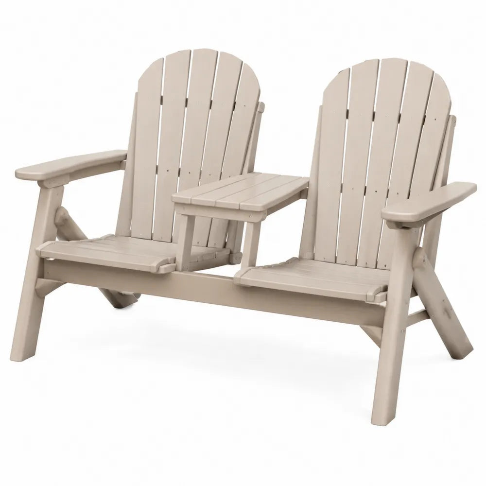Banc Adirondack double de jardin 2 places avec table centrale 160 x 90 x 94 cm polyéthylène haute densité beige