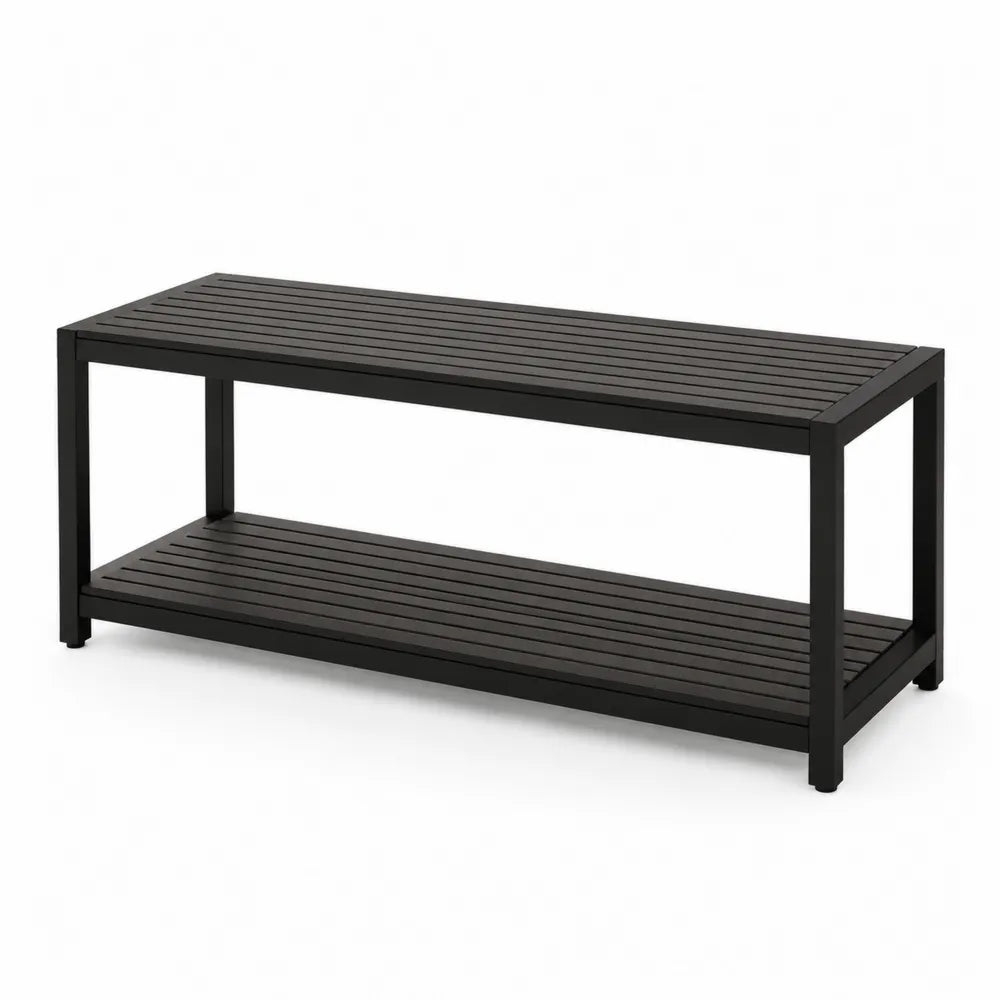 Banc de jardin rectangulaire 2 niveaux acier thermolaqué noir 100 x 35 x 45 cm