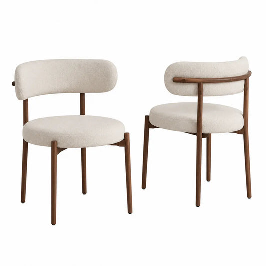 Lot de 2 chaises de salle à manger en tissu bouclé beige avec structure en bois massif et dossier à barreaux 52 x 55 x 78 cm
