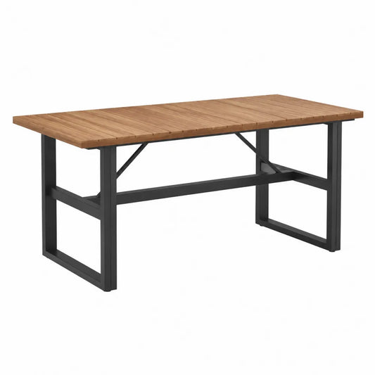 Table de jardin rectangulaire 180 x 90 x 75 cm plateau à lattes en bois massif structure acier noir brun naturel