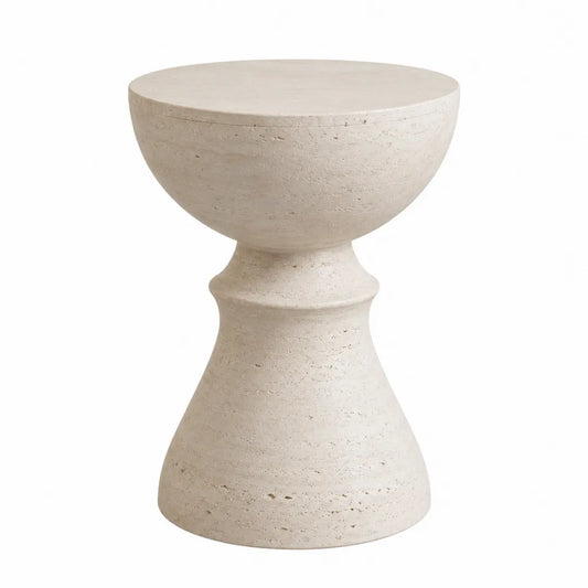 Table d’appoint de jardin ronde Ø45 x 50 cm ciment fibré effet travertin beige forme sablier monobloc