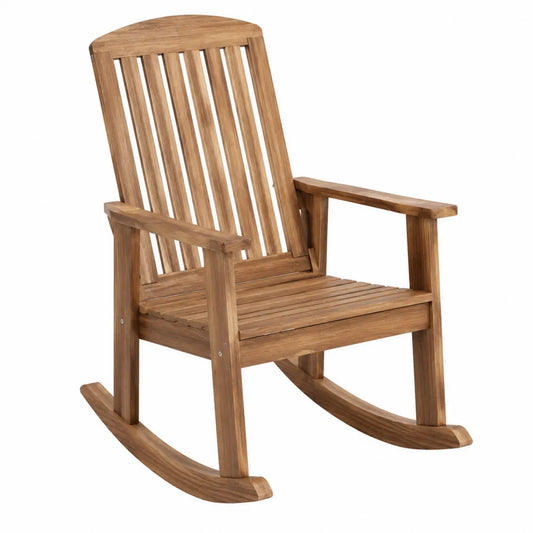 Chaise à bascule de jardin 1 place 66 x 88 x 110 cm bois d’acacia massif marron naturel dossier à lattes accoudoirs