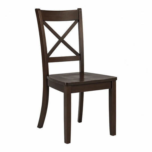 Chaise de salle à manger en bois d'hévéa massif marron expresso dossier croisé assise pleine 45 cm x 52 cm x 96 cm